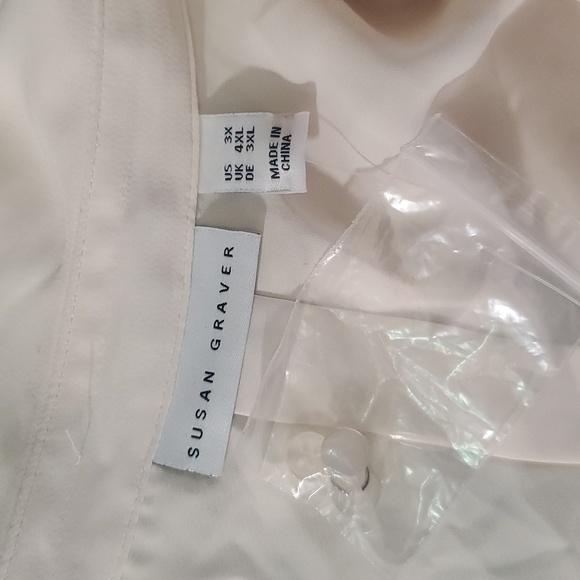 New Susan Graver Womens Plus Size 3X Cream Long Sleeve Blouse Button Down - Picture 9 of 12